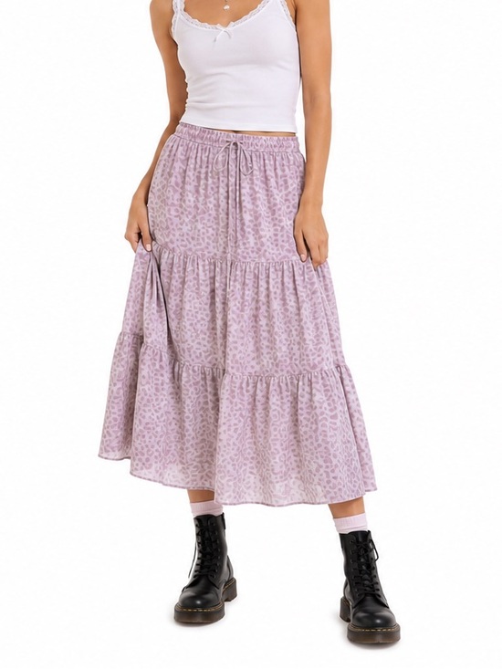 aerie Dresses & Skirts - Aerie Pink Leopard Print Tiered Maxi Skirt XL Boho Cottagecore Pull On
